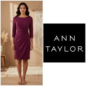 Ann Taylor Burgundy Patterned 3/4 Sleeve Dress